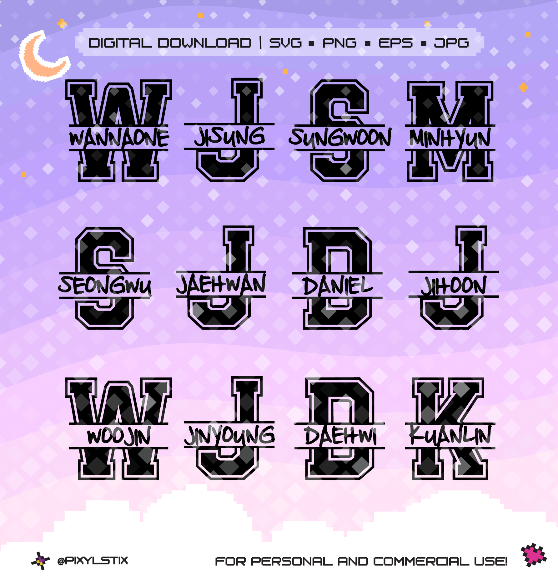 Wannaone Varsity Monogram Vector Files