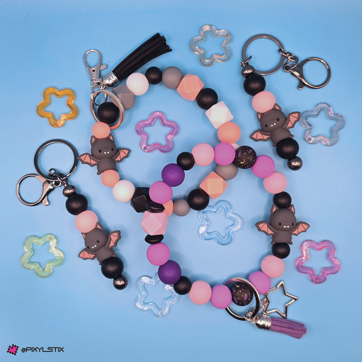 Bat Silicone Bead Bar and Wrist Keyrings