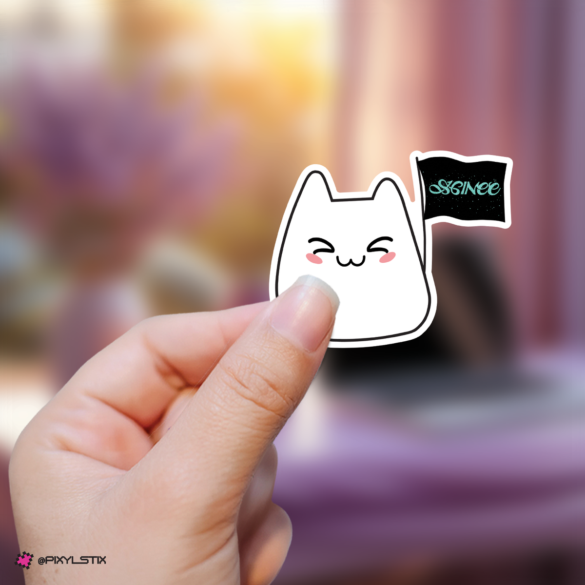 Kpop Group Bunny with Fandom Support Flag Sticker