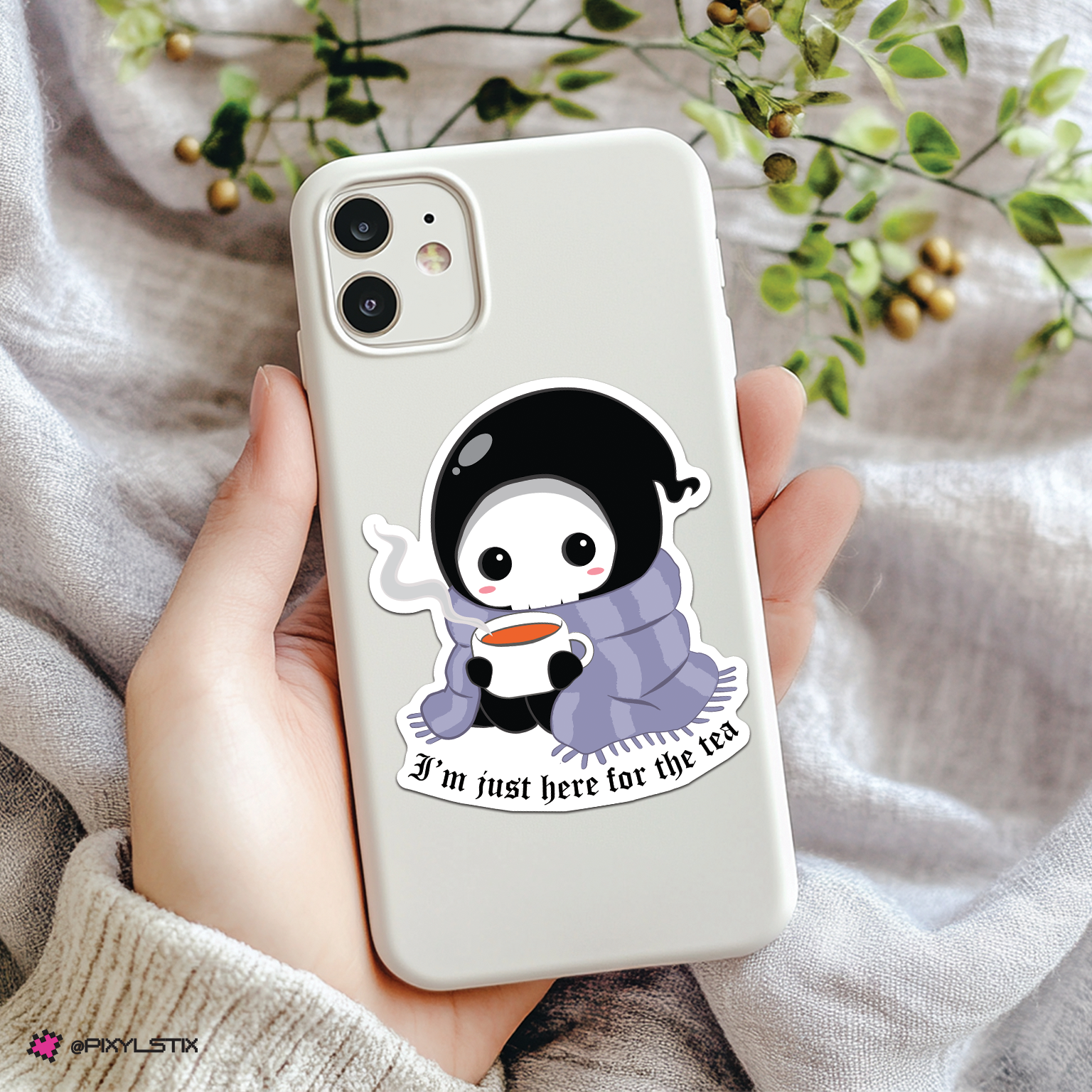 Grim Reaper 'I'm Just Here For The Tea' Sticker