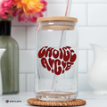Glass tumbler with a text saying choice ace in a red heart shaped decal