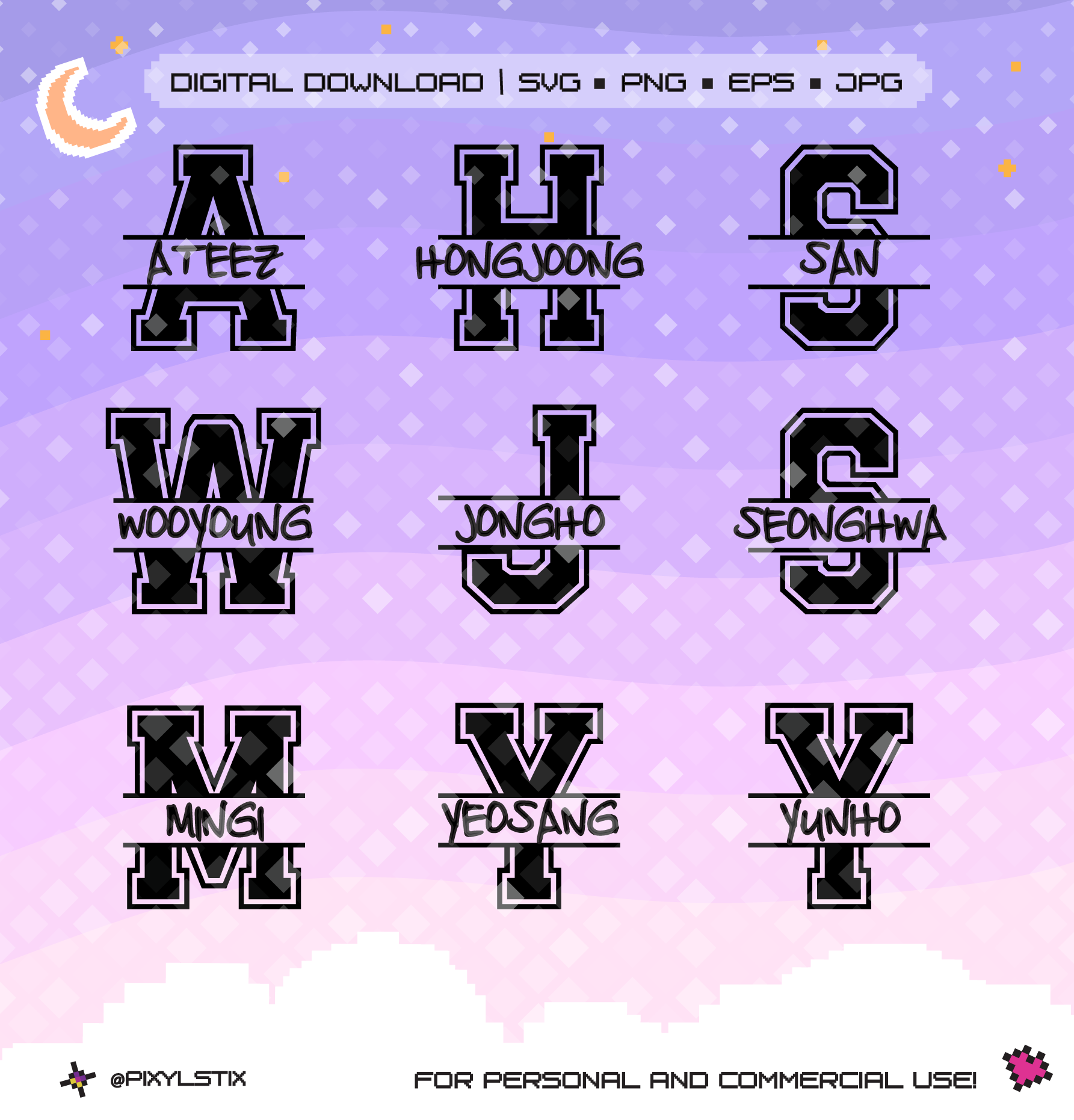 Ateez Varsity Monogram Vector Files