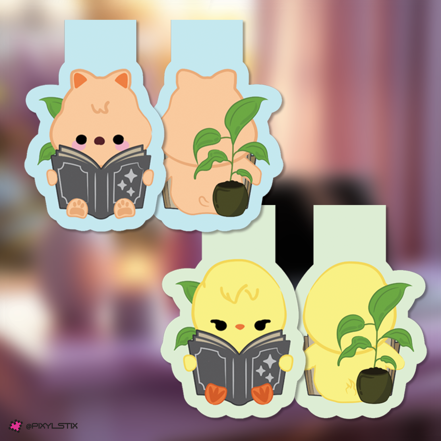 Han and Felix bookmarks with a blurred background
