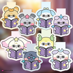 Mighteez bookmarks reading books with a colorful background