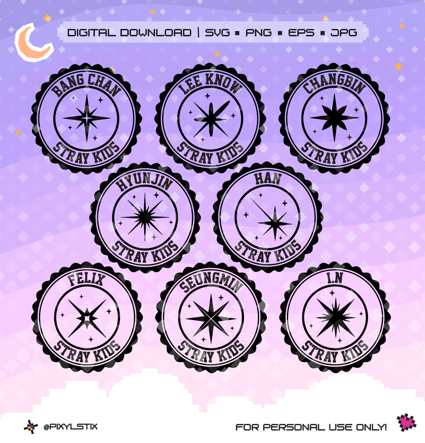 SKZ Stray Kids Individual Star Stamp Vector Files