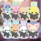 SKZOO bookmarks with reading poses on a colorful background