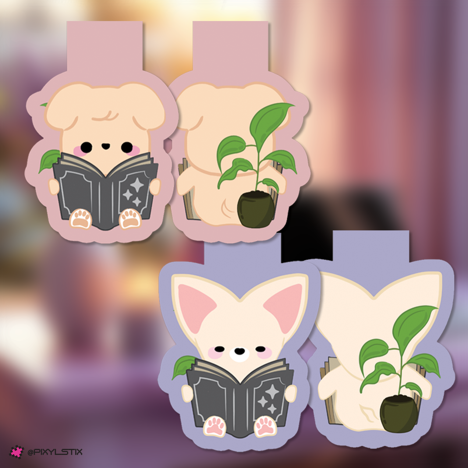 Seungmin and I.N bookmarks with a blurred background