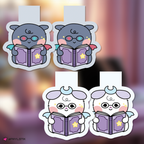 Wooyoung and Jongho bookmarks with a blurred background