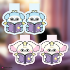 Yunho and Yeosang bookmarks with a blurred background