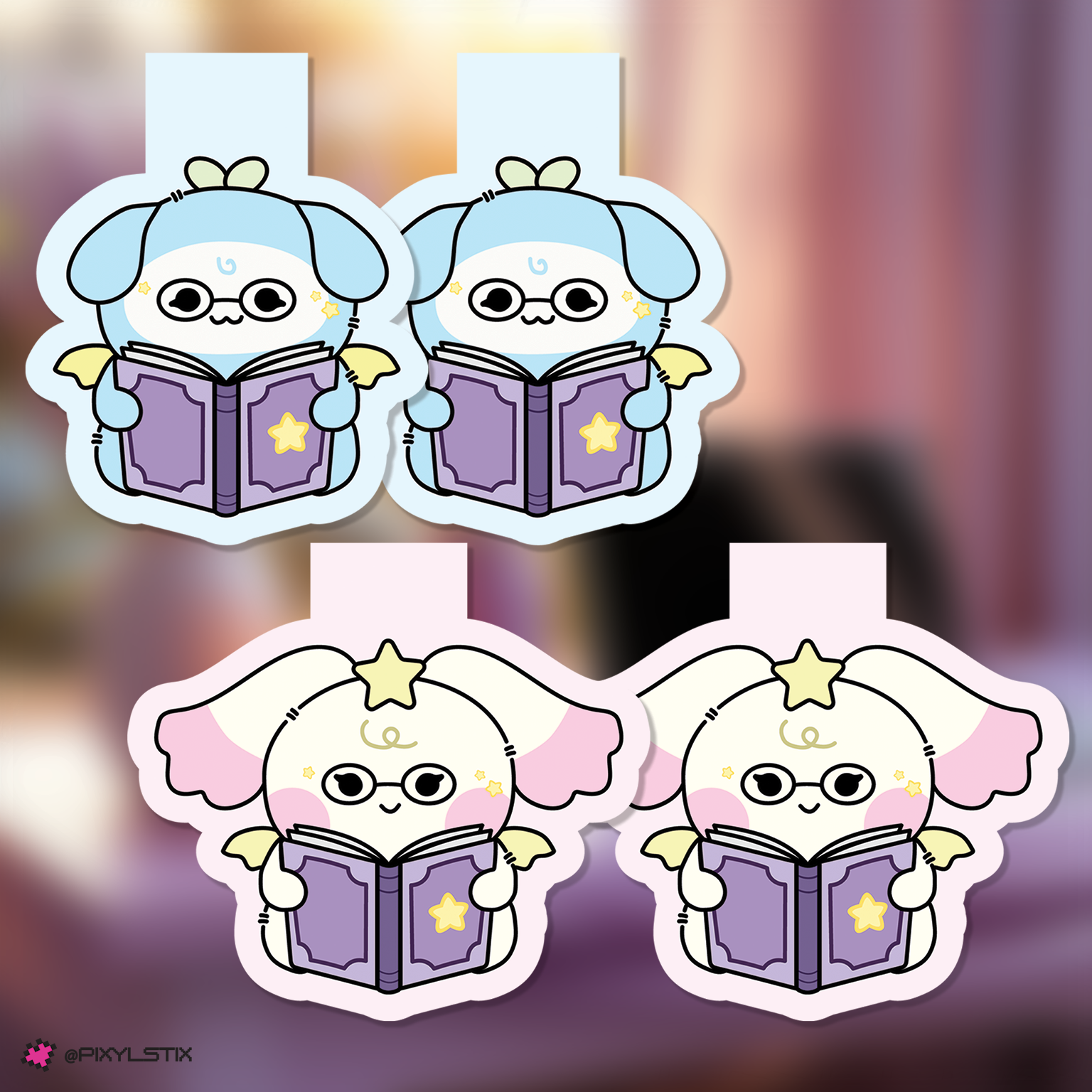Yunho and Yeosang bookmarks with a blurred background