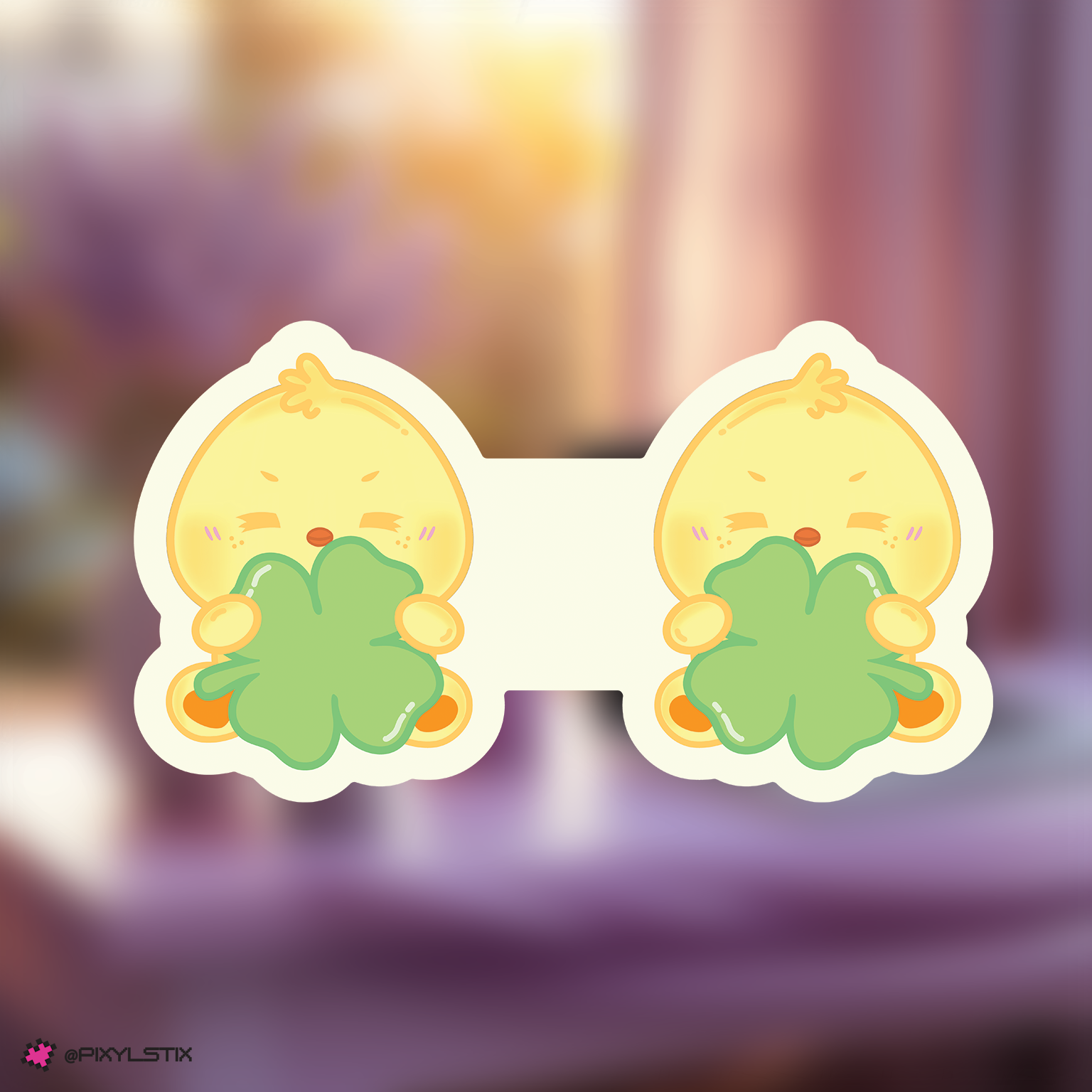 skzoo bbokari bookmark with clover leaves on a blurred background
