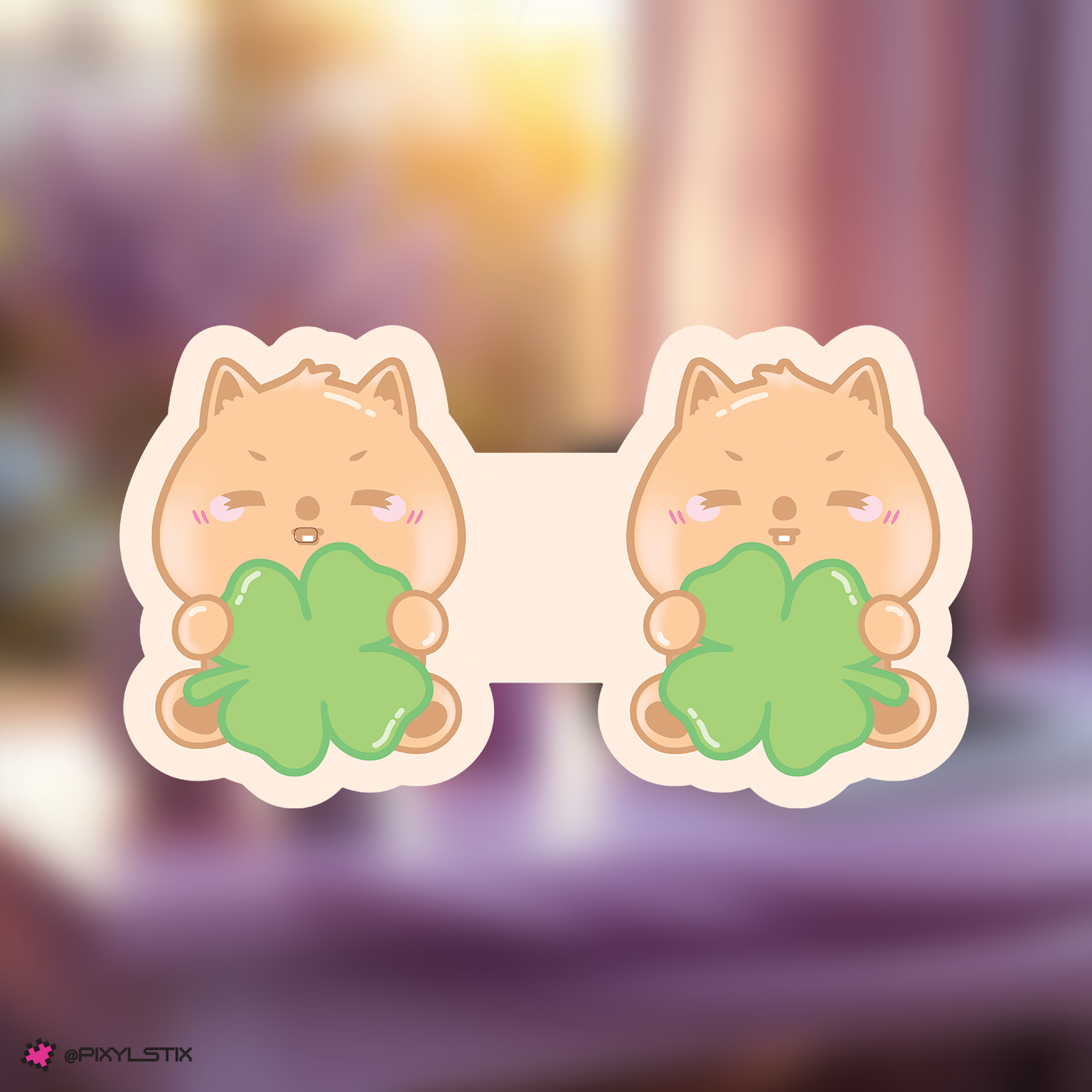 skzoo han quokke bookmark holding clover leaves on a blurred background