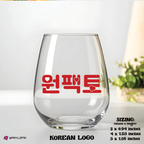Clear glass with red Korean text on a white background
