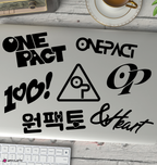 One Pact logos and text on a white surface with a keyboard and cup in the background